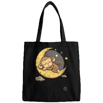 Discover Cute Sleepy Monkey on the Moon Bags