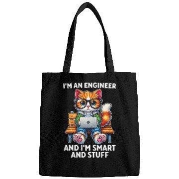 Discover Funny Cat Developer I'm An Engineer And I'm Smart Bags