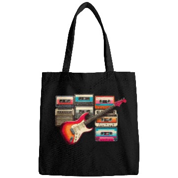 Discover Old guitar and old cassette tape Bags