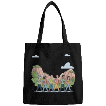 Discover Explore Together adevnture travel quote text art Bags