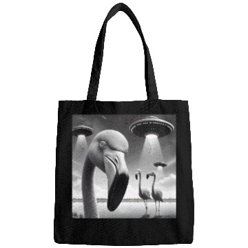 Discover Flamingo Sci-fi Funny Graphic Selfie with UFOs Wei Bags