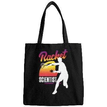 Discover Tennis Racket Scientist Sunset Silhouette Bags