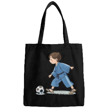 Discover Boy in kimono playing soccer Bags