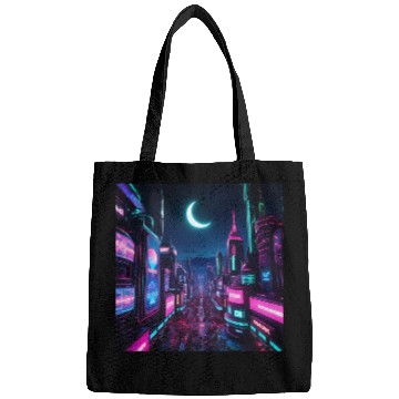 Discover Neon lit city at night Bags