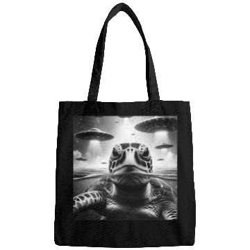 Discover Sea Turtle Funny Graphic Selfie with UFOs Weird A Bags