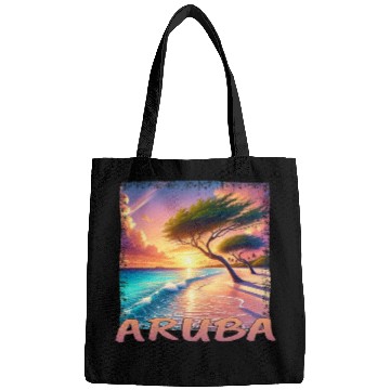 Discover Aruba Eagle Beach Sunset Palm Trees Grunge Bags