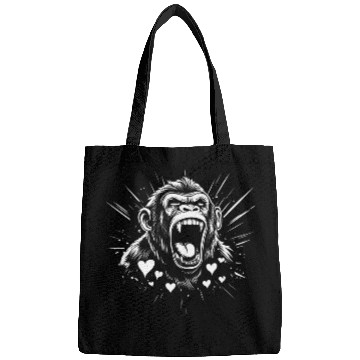 Discover Roaring white monkey with hearts Bags