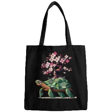 Discover Turtle with blooming cherry blossom bonsai Bags