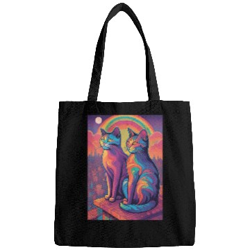 Discover Cat painting red black cat Bags