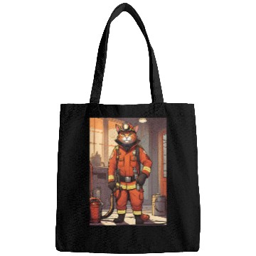 Discover Cat painting red black cat Firefighter Cat Bags