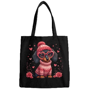 Discover Cute Valentine Dachshund in Cozy Sweater Bags