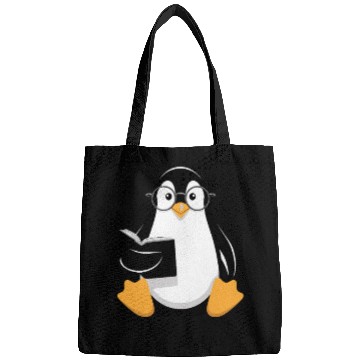 Discover Adorable Book-Loving Penguin with Glasses Design Bags