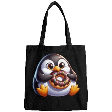 Discover Cute chubby penguin with donut cartoon Bags