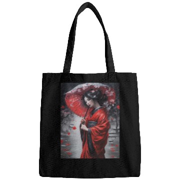 Discover Geisha umbrella rain storm cherry blossoms Bags
