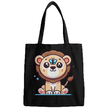 Discover lion cub with a butterfly on its nose Bags