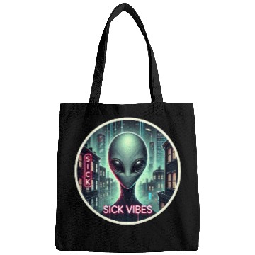 Discover Cyberpunk Alien Encounter - Futuristic Neon Sci-Fi Bags