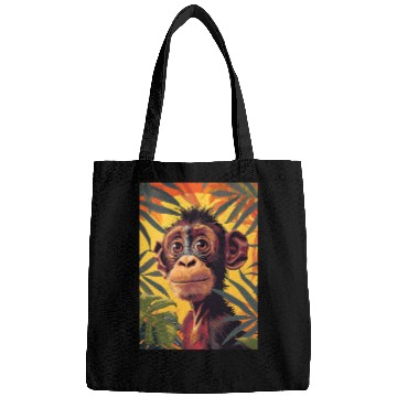 Discover Chimpanzee close-up among branches. Bags