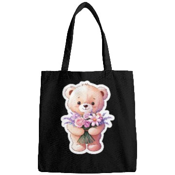 Discover Teddy bear with bouquet of flowers Bags