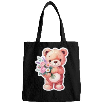 Discover Teddy bear with bouquet of flowers Bags