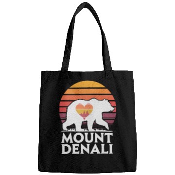 Discover Retro Mount Denali Bear Sunset Art Bags