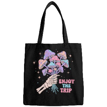 Discover Psychedelic Mushrooms with Skeleton Hand Bags