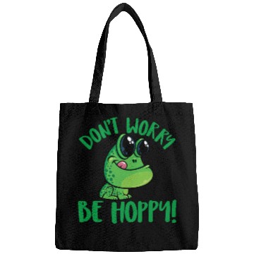 Discover Don't Worry Be Hoppy Smiling Cartoon Frog Bags