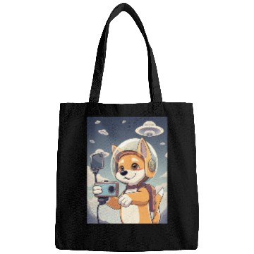 Discover Funny Dog Rescue Anime Selfie with UFOs Weird Bags