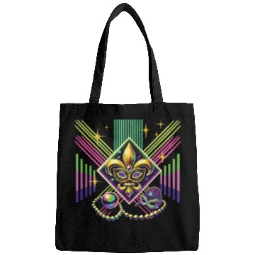 Discover Mardi Gras Retro Synthwave Mask Neon Vibes Bags