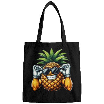 Discover Strong Pineapple with Sunglasses Cartoon Bags