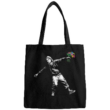 Discover Banksy Protester Throwing Flowers Bags