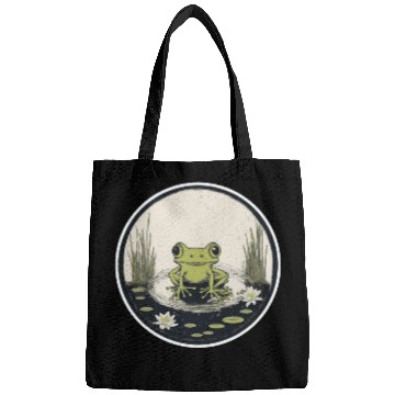 Discover Serene Frog in a Tranquil Pond Bags