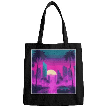 Discover Neon Paradise Vaporwave Sunset Vibes Bags