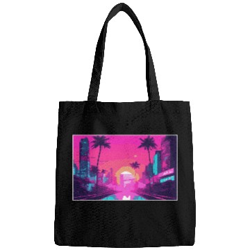 Discover Neon Paradise Vaporwave Sunset Vibes Bags