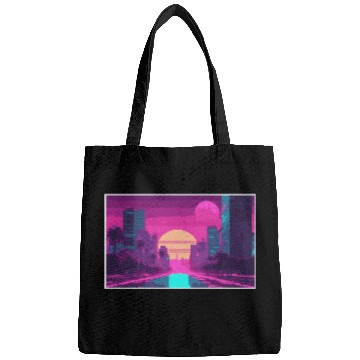 Discover Neon Paradise Vaporwave Sunset Vibes Bags
