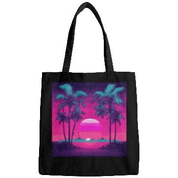 Discover Neon Paradise Vaporwave Sunset Vibes Bags