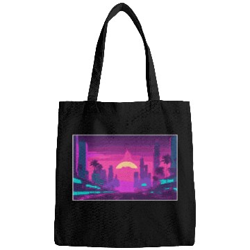 Discover Neon Paradise Vaporwave Sunset Vibes Bags