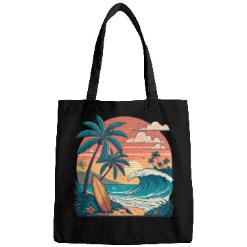 Discover Tropical Paradise Sunset Surfing and Palm Trees Bags