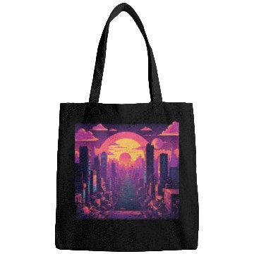 Discover Cyberpunk Neon Cityscape Sunset Bags