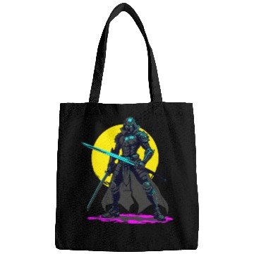Discover Cyberpunk Armored Samurai Neon Warrior Art Bags