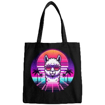 Discover Retro Cool Llama with Neon Sunset Vibes Bags