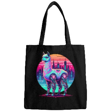 Discover Futuristic Cyber Llama in Neon Cityscape Bags
