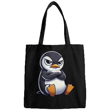 Discover Penguin cartoon skeptical look funny Bags