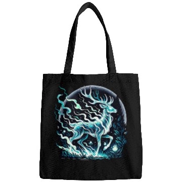 Discover Ethereal Stag in Mystical Forest Moonlight Bags