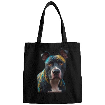 Discover A graffiti-style pitbull portrait, colorful street Bags