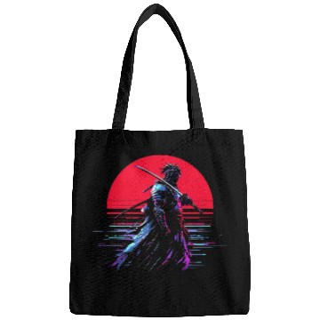 Discover Cyberpunk Samurai Warrior Under Neon Moon Bags