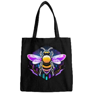 Discover A bee cyberpunk-style with glowing neon stripes Bags