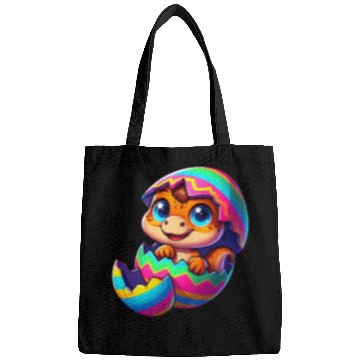 Discover Cute Dino hatching from colorful Easter egg Bags