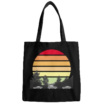 Discover Green Horizons – Sun, Trees, and Vehicles Logo Bags