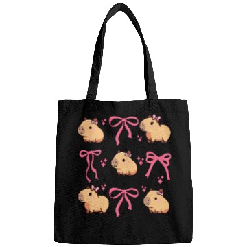 Discover Cute Capybara with Pink Ribbon Bow Bags