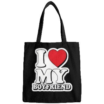 Discover "I Love My Boyfriend" graphic design Bags